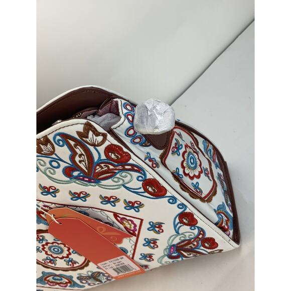 NEW Fricaine Treasure Brown Satchel Bag Turquoise Red Embroidered Purse Handbag - Picture 7 of 10